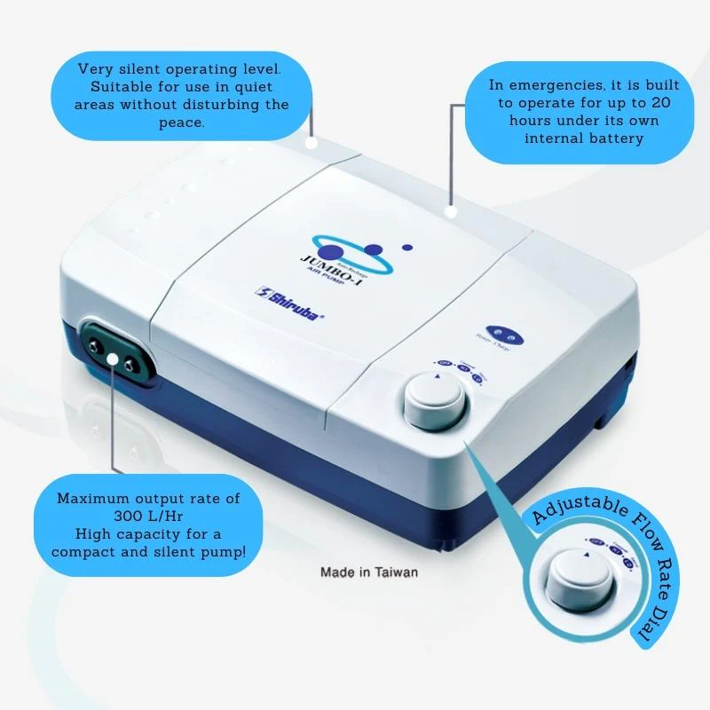 Shiruba Jumbo-1 AC/DC Air Pump for Aquariums, 20-Hour Battery Backup - Image 3